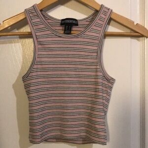 Essentials Pink Striped Ribbed Crop Tank